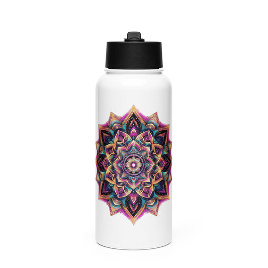 Mandala Blossom Stainless steel water bottle with a straw lid